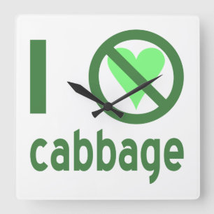I Hate Cabbage Green Text Square Wall Clock
