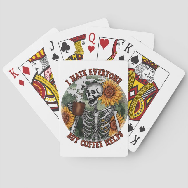 I Hate Everyone But Coffee Helps – Funny Coffee  Poker Cards (Back)
