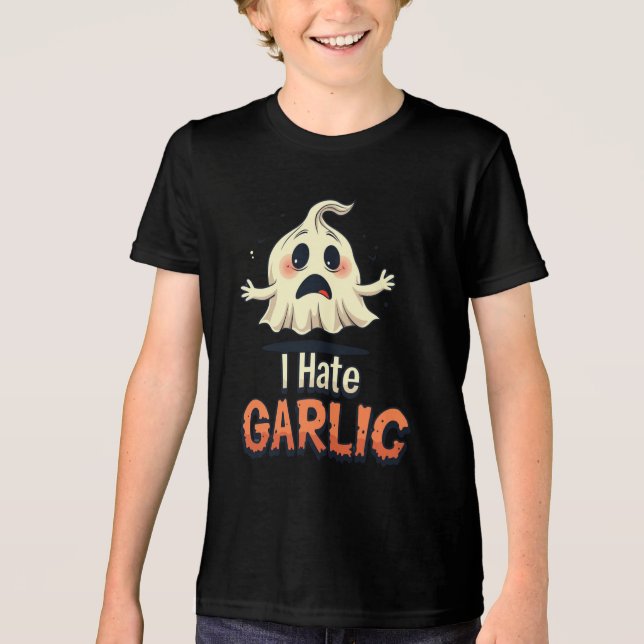 I Hate Garlic Ghost - Funny Halloween Garlic Hater Tri-Blend Shirt (Front)