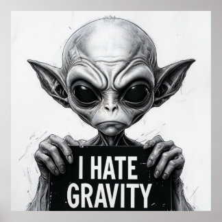 I Hate Gravity Funny Alien Poster – 30x30 Wall Art