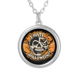 i hate halloween silver plated necklace
