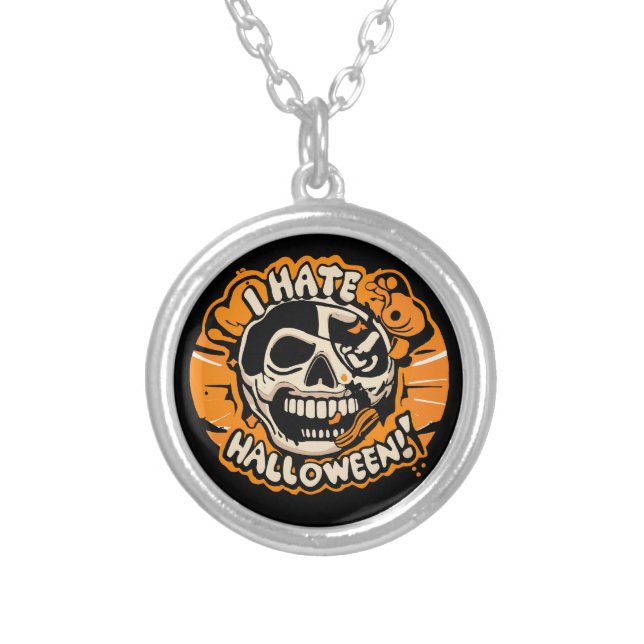 i hate halloween silver plated necklace (Front)