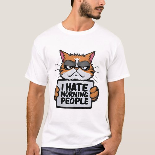 I Hate Morning People T_Shirt Cat memes Funny 