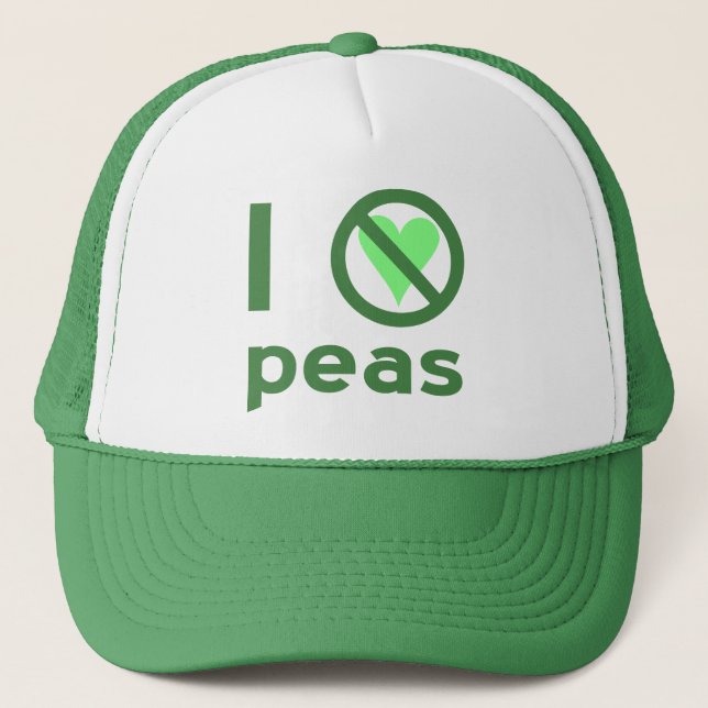 I Hate Peas Green Text Trucker Hat (Front)