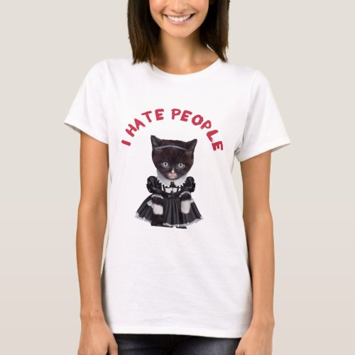I Hate People _ Cat dressed as Wednesday Addams  T_Shirt