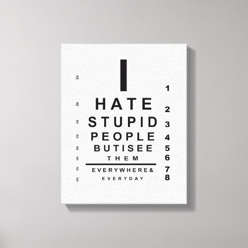 I hate stupid people eye chart canvas print