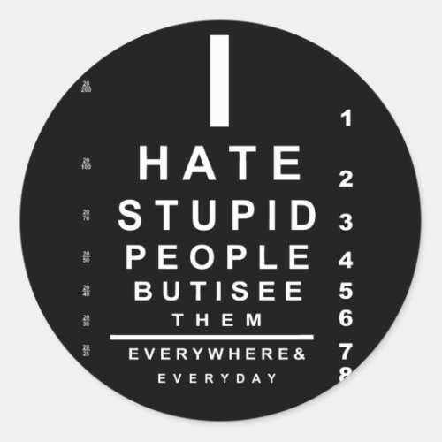 I hate stupid people eye chart classic round sticker