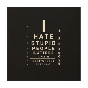 I hate stupid people eye chart wood wall art