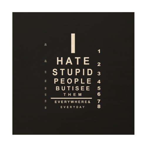 I hate stupid people eye chart wood wall art