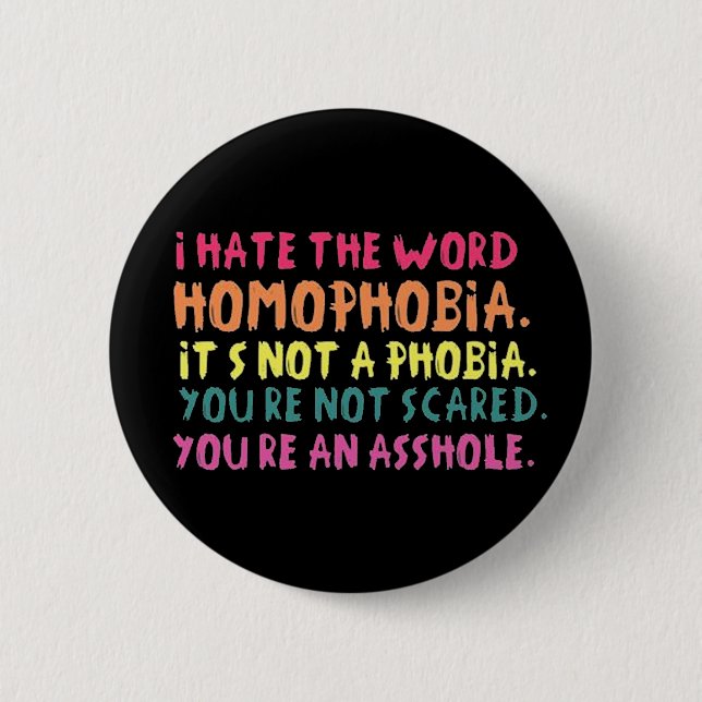 I hate the word homophobia. button (Front)