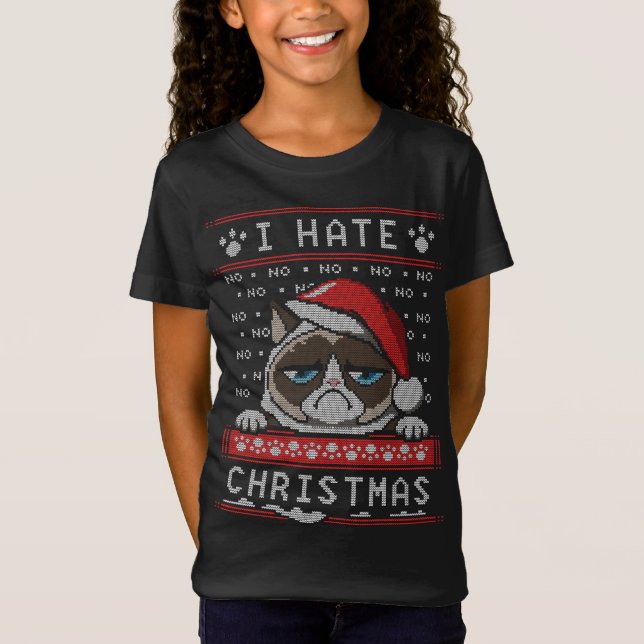 I Hate Xmas Funny Angry Cat Ugly Christmas Sweater (Front)