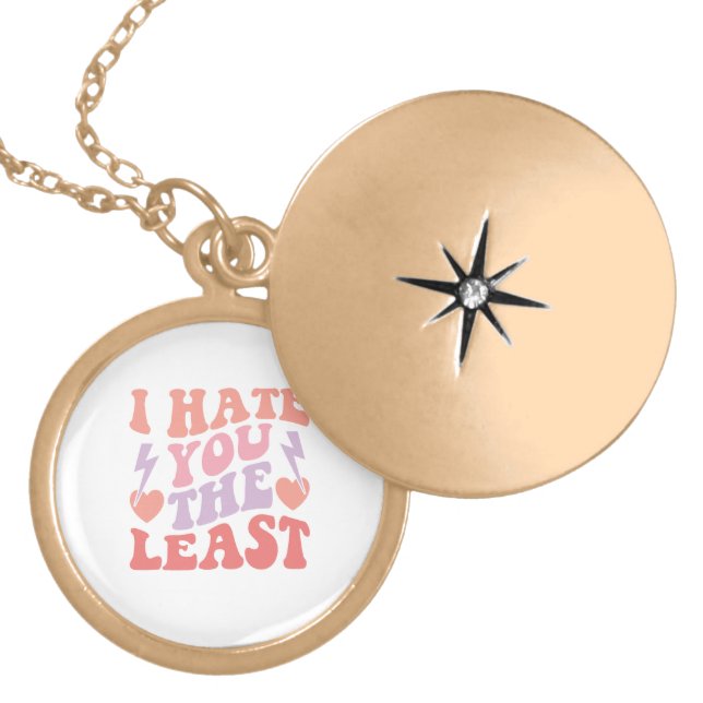 "I Hate You The Least" Locket Gold Plated Necklace (Front)