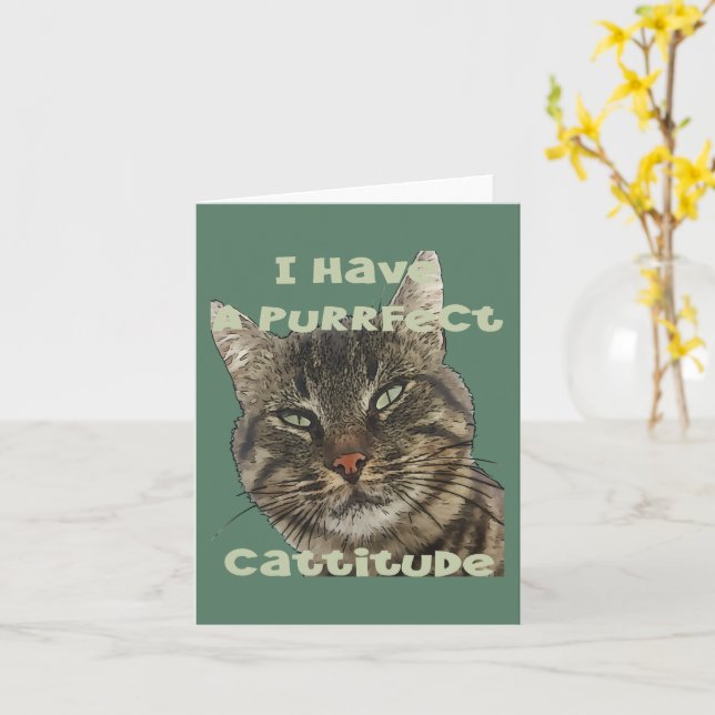 I Have A Purrfect Cattitude Fun Pun Quote Card (Yellow Flower)