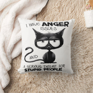 I Have Anger Issues Funny Cat Lover Gift  Throw Pillow