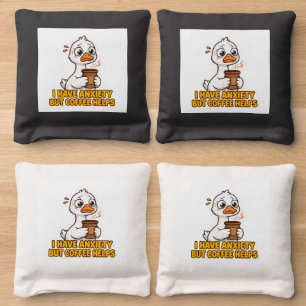 I Have Anxiety But Coffee Helps Funny Cornhole Bags