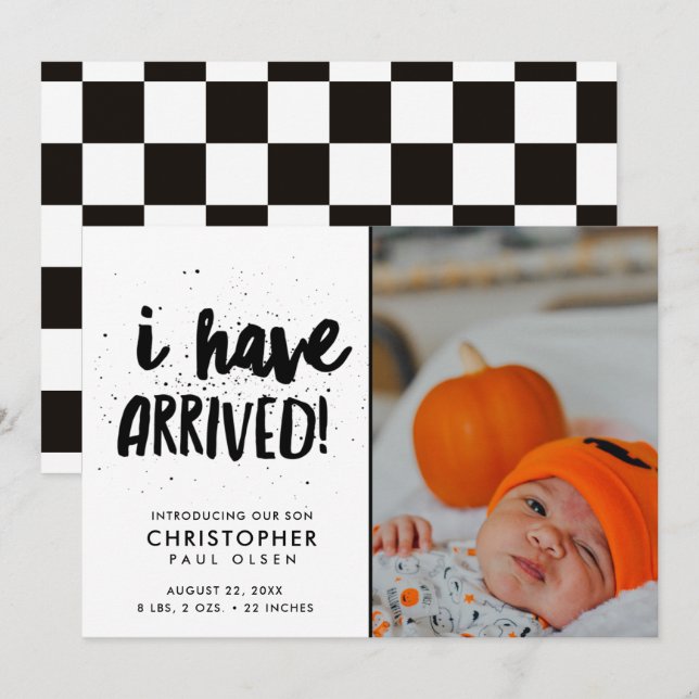I Have Arrived Photo Boy Birth Announcement (Front/Back)