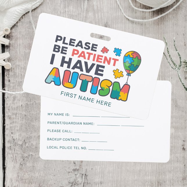 I Have Autism ID Personalized Autistic Name Badge (Autism Awareness Puzzles Badge)