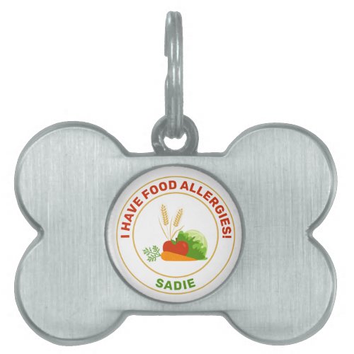 I Have Food Allergies  Name With Cartoon Foods Pet ID Tag