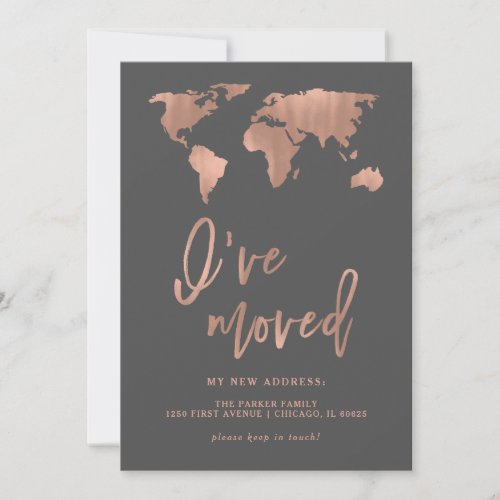 I Have Moved Announcement  Faux Rose Gold Map