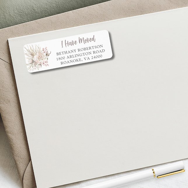 I Have Moved Boho Floral Return Address Label (I Have Moved Boho Blush Pink Roses with Eucalyptus Return Address Label)