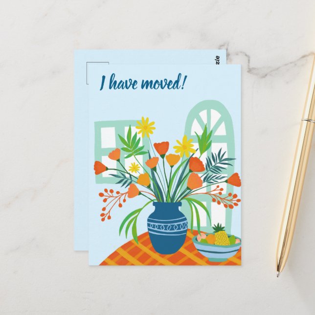 I HAVE MOVED Floral Bouquet New Home Address Cute Postcard (Front/Back In Situ)