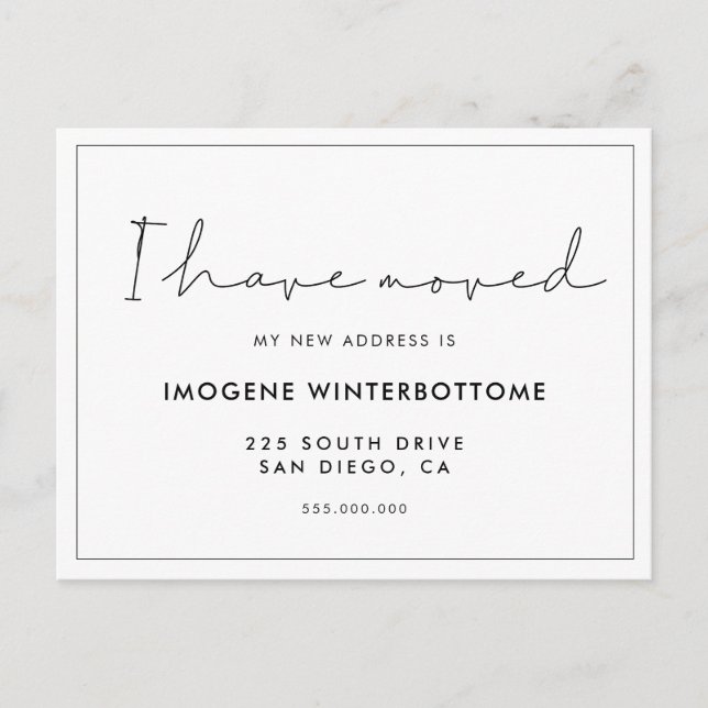 I have moved handwritten minimalist announcement (Front)