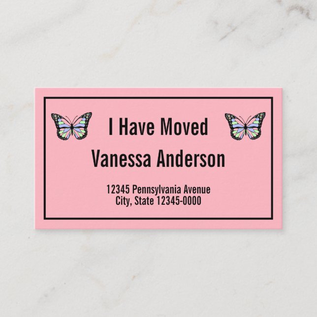 I Have Moved Pink Butterfly Moving Announcement (Front)