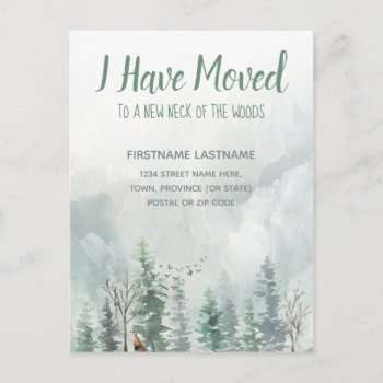 I Have Moved Rustic Forest Postcard by rheasdesigns at Zazzle