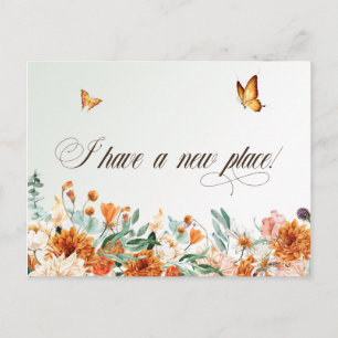 I have moved, summer flowers and butterflies postcard