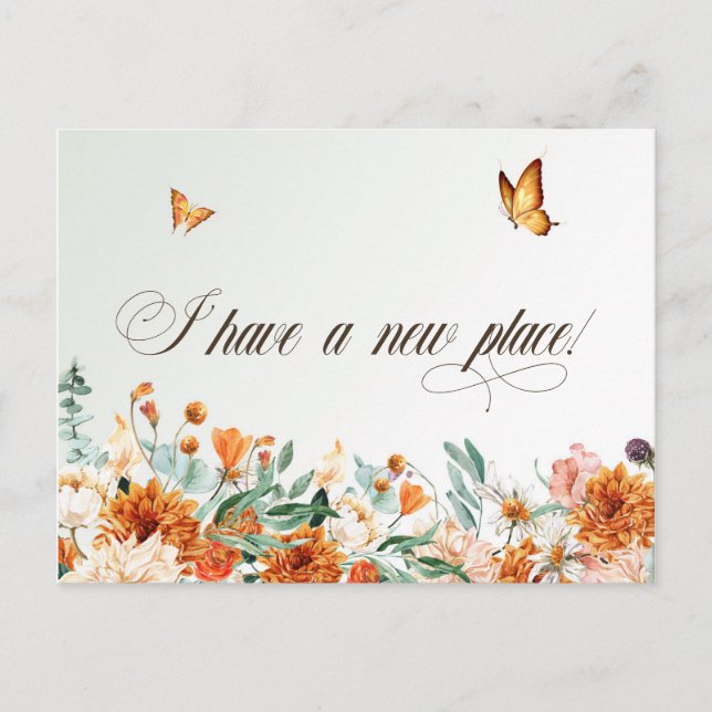 I have moved, summer flowers and butterflies  postcard (Front)