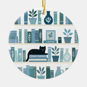 I have no shelf control Bookshelf & Cat Ceramic Ornament