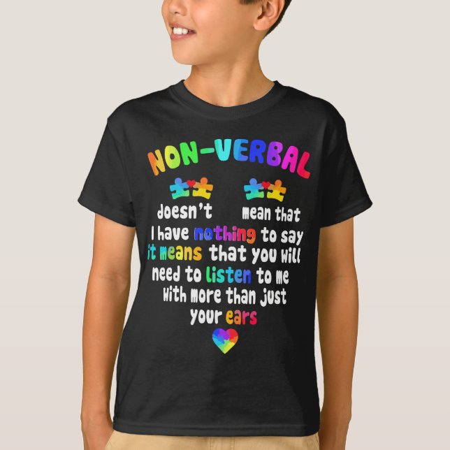 I Have NON-VERBAL Puzzle Piece Neon Pastel Autism  T-Shirt (Front)
