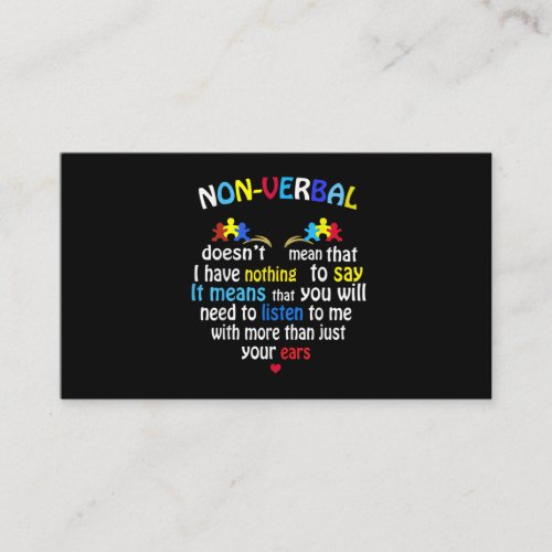 I Have Nonverbal Autism Awareness Puzzle Piece Business Card