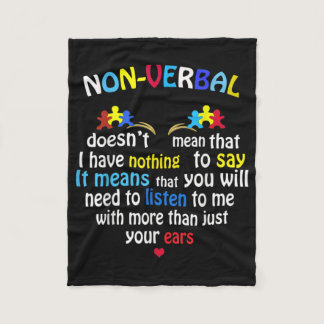 I Have Nonverbal Autism Awareness Puzzle Piece Fleece Blanket