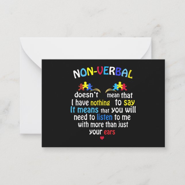 I Have Nonverbal Autism Awareness Puzzle Piece Note Card (Front)