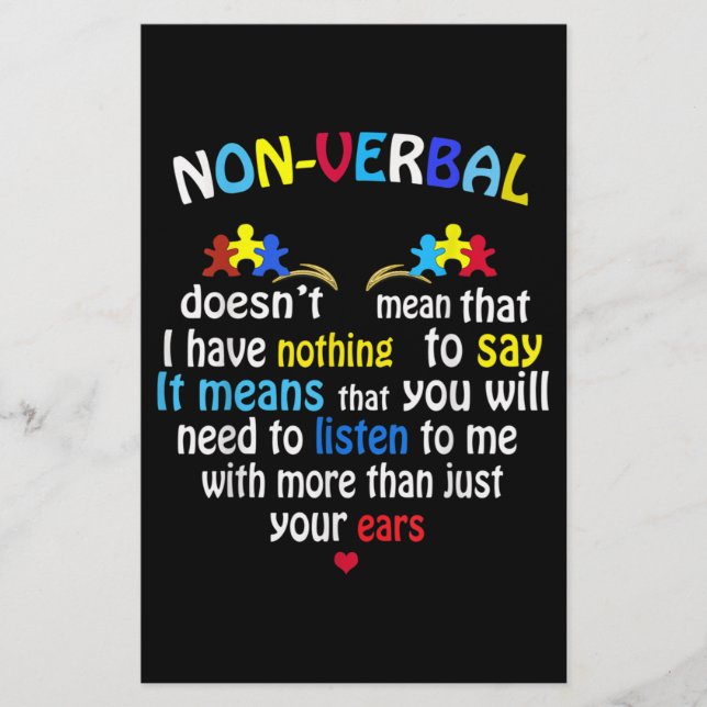 I Have Nonverbal Autism Awareness Puzzle Piece Stationery (Front)