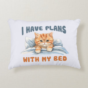 I Have Plans with My Bed – Cozy Orange Cat Accent Pillow