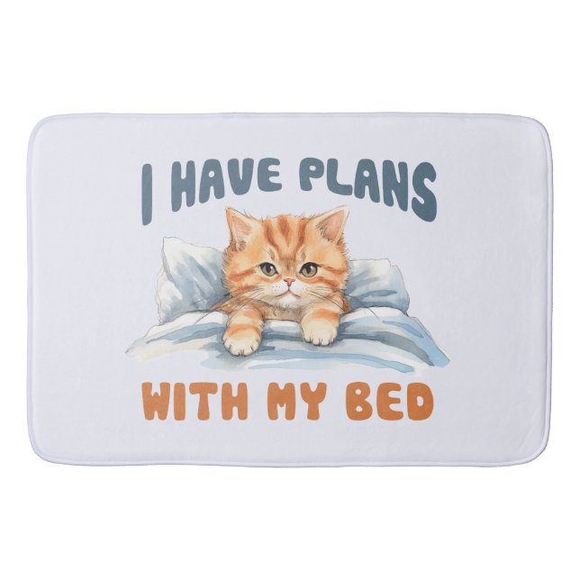 I Have Plans with My Bed – Cozy Orange Cat Bath Mat (Front)