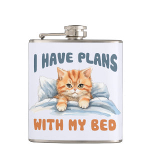 I Have Plans with My Bed – Cozy Orange Cat Flask
