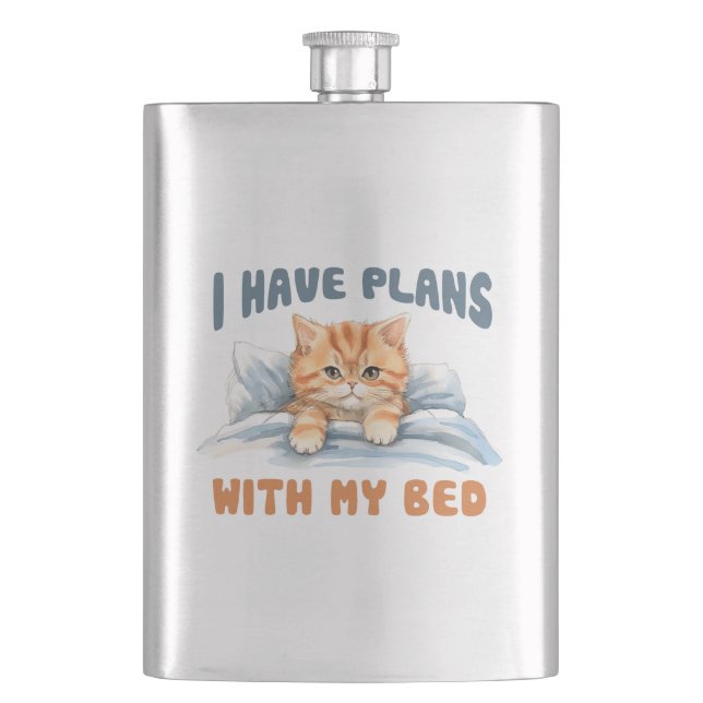 I Have Plans with My Bed – Cozy Orange Cat Flask (Front)