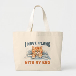 I Have Plans with My Bed – Cozy Orange Cat Large Tote Bag