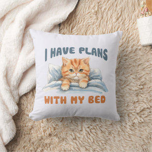 I Have Plans with My Bed – Cozy Orange Cat Throw Pillow
