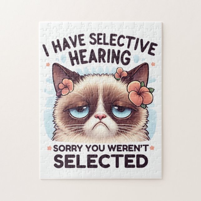 I Have Selective Hearing Funny Cat Lover Gift  Jigsaw Puzzle (Vertical)