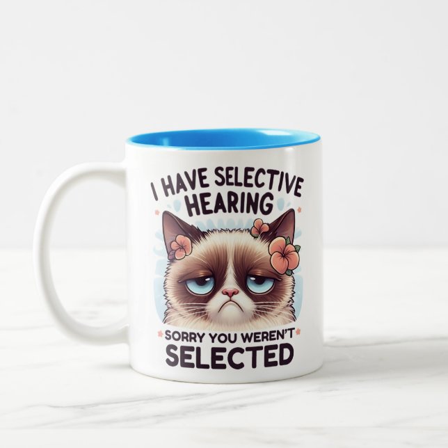 I Have Selective Hearing Funny Cat Lover Gift  Two-Tone Coffee Mug (Left)