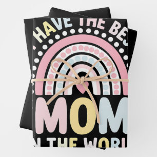 I Have The Best Mom In The World Boho Rainbow Wrapping Paper Sheets