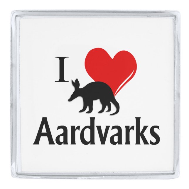 I Heart Aardvarks Silver Finish Lapel Pin (Front)