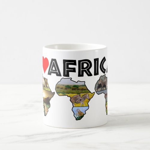 African wildlife mugs with photos of elephants, giraffes, lions, rhinos and more. gifts for wildlife lovers.