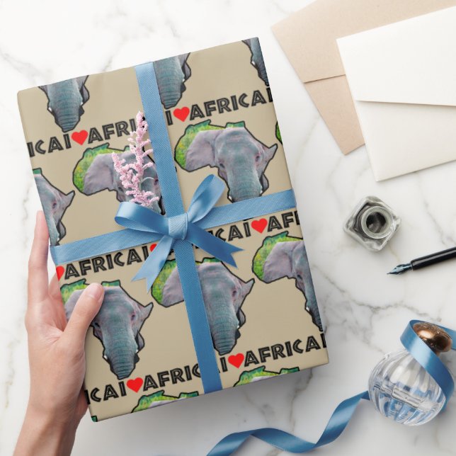 I Heart Africa Map Black Elephant Bull Wrapping Paper (Gifting)