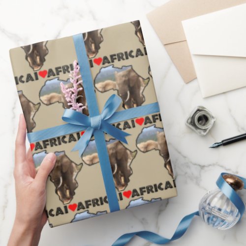 I Heart Africa Map Black Elephant Bull Wrapping Paper