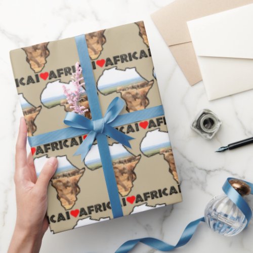 I Heart Africa Map Black Elephant Cameo Wrapping Paper